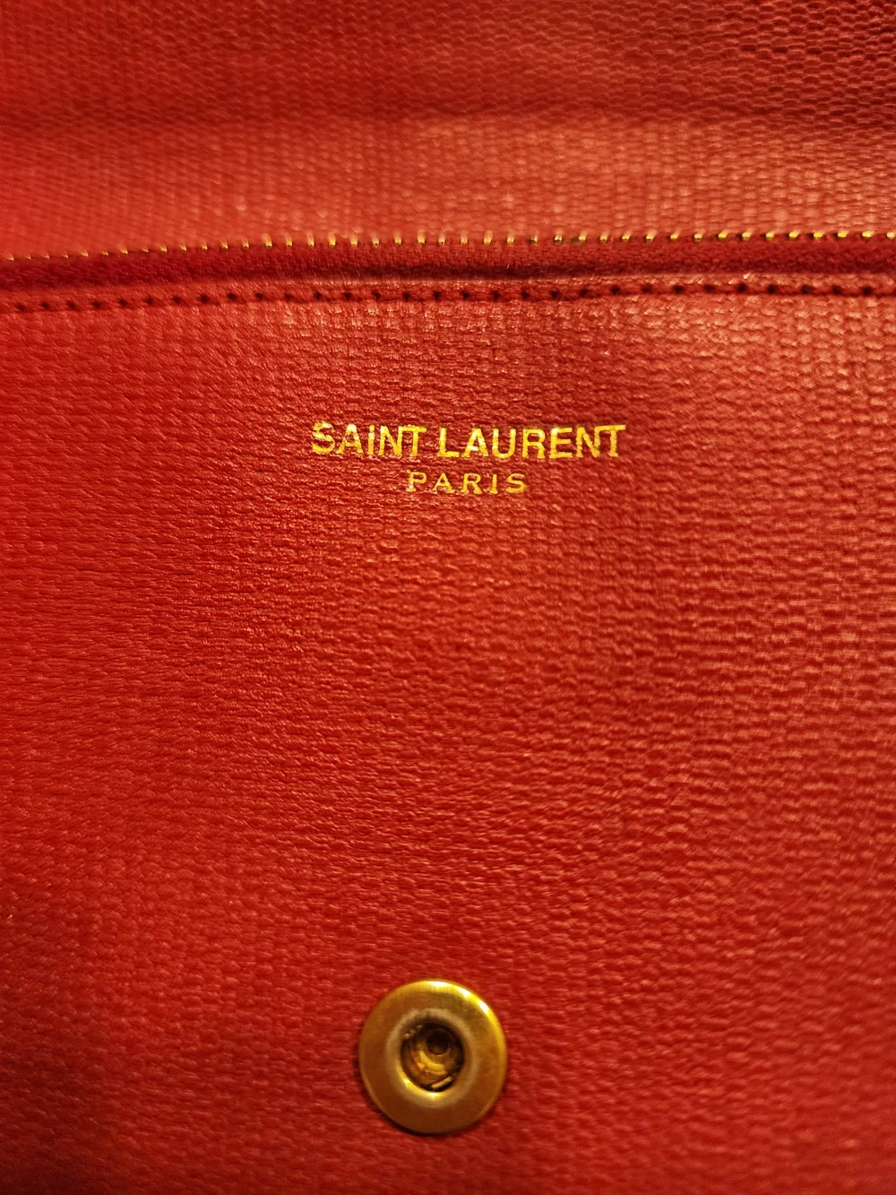 red textured leather Yves Saint Laurent Y-Line wallet gold-tone hardware
